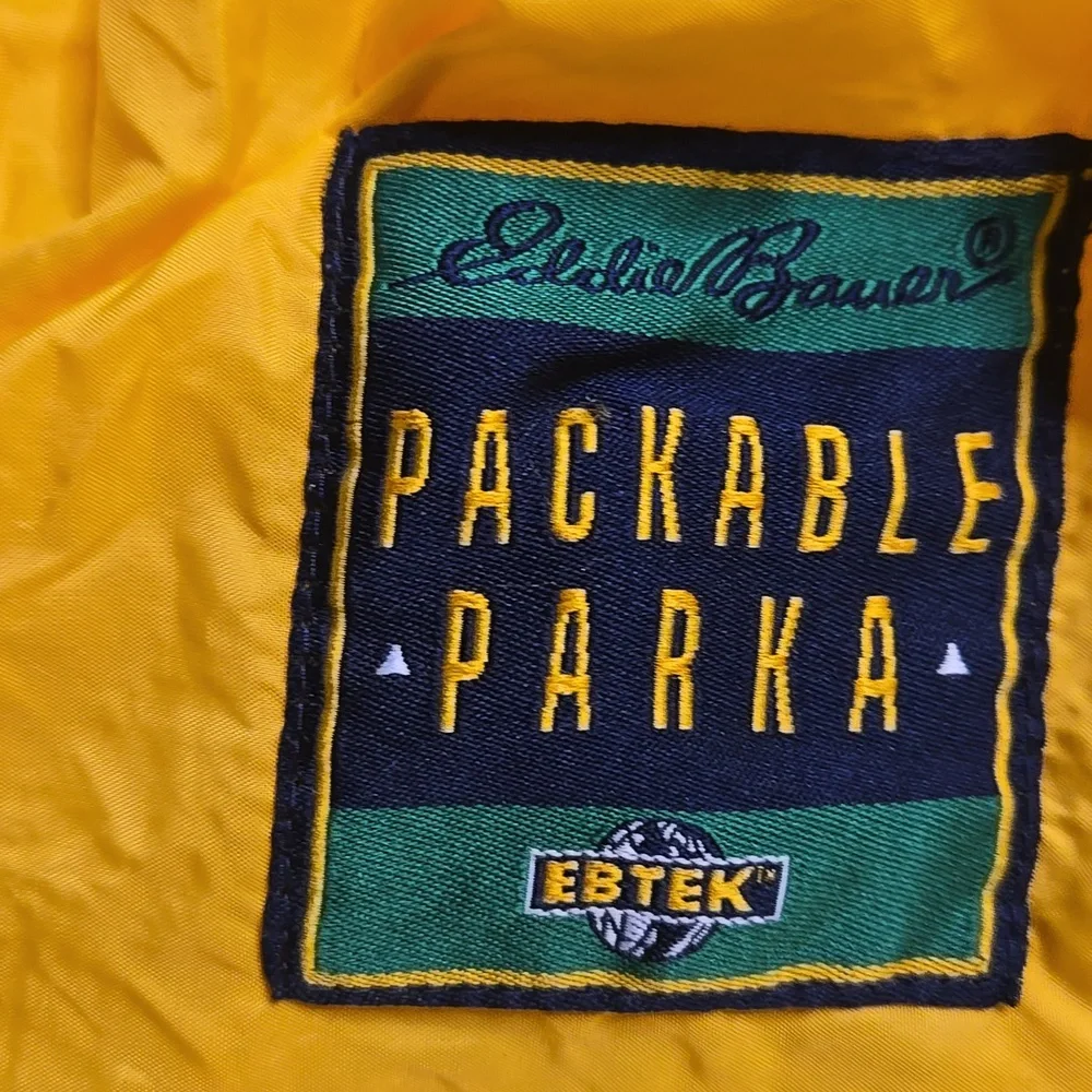 Eddie Bauer Yellow Packable Parka Gorpcore Outdoor Utility Hooded Y2k Nylon M - Picture 4 of 9